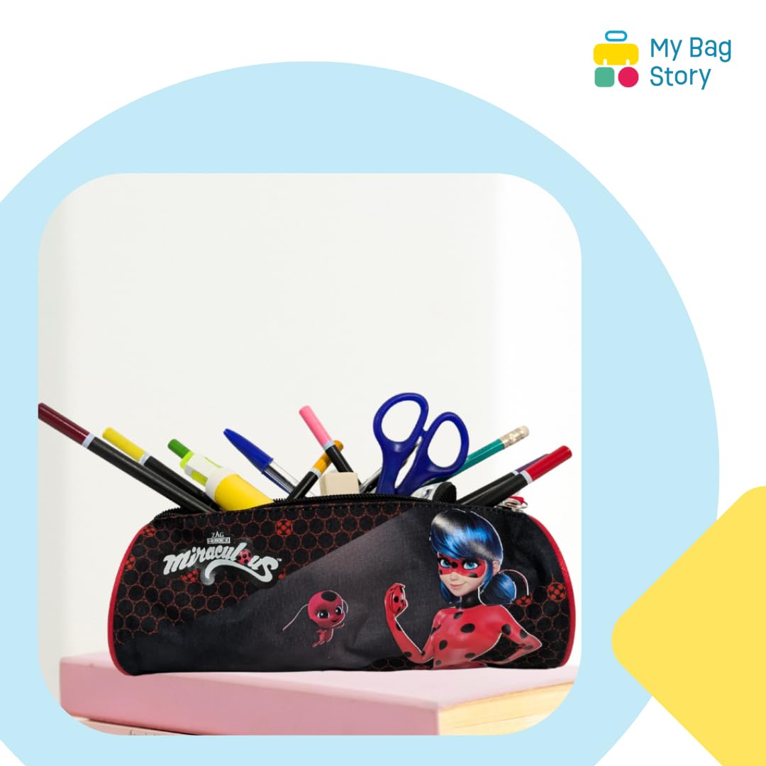 mybagstory - Miraculous Ladybug Pencil Case - 1 Compartment - 21.5 x 7.3 x 7.3 cm - Zip Closure - Black/Red - Image 4