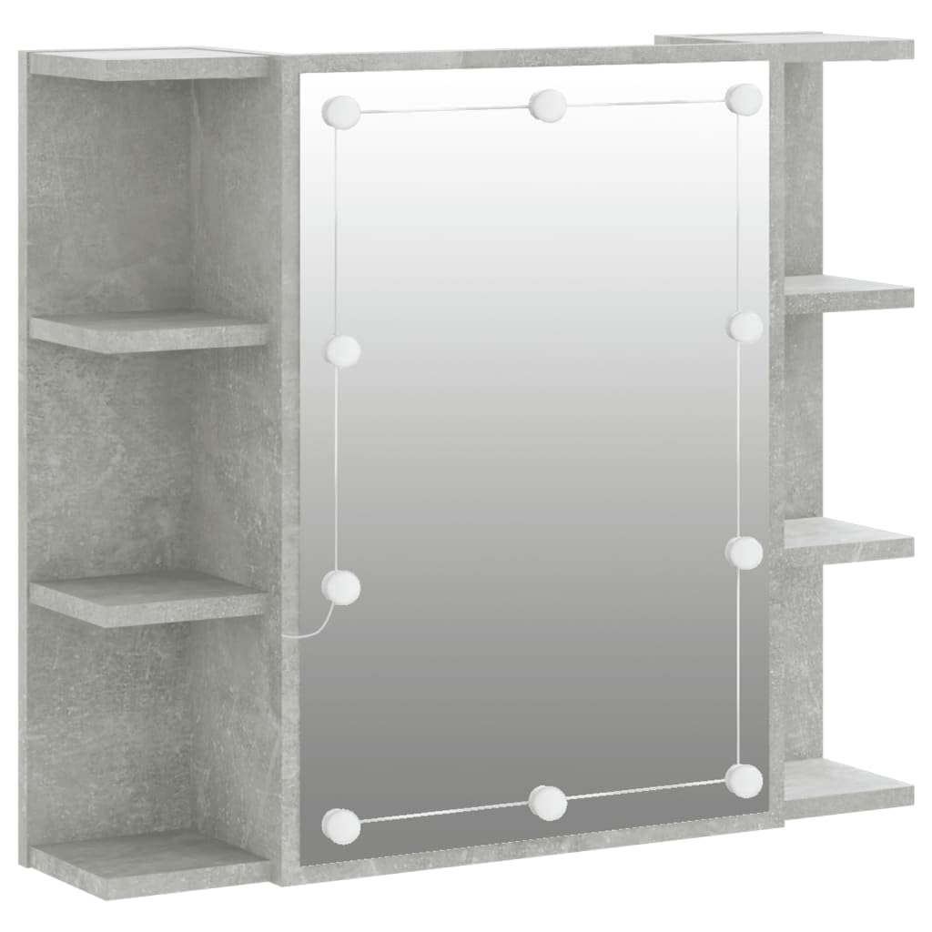 vidaXL Mueble con Espejo y Luces LED Baño Tocador Maquillaje Pared Almacenamiento Mobiliario Armario Organizador Decoración Estante Gris Hormigón