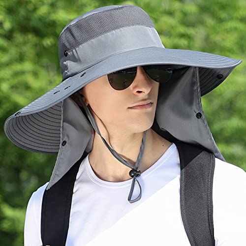 Image of Women Wide Brim Face Mask Sun Hat Detachable Neck Face Flap Ponytail UV Protection Visor Hat Garden Fishing Hiking