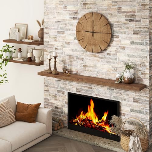 Image of Marsmiles 72 Inch Floating Shelf | 9.3 Inch Deep Dark Wood Wall Shelf Set of 1 | Rustic Reclaimed Wood Shelves for Room Wall | Farmhouse Floating Shelves for Living Room Bathroom