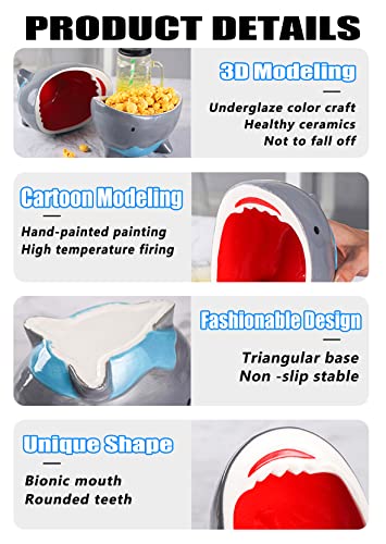 Sepnoic 40 Oz Shark Popcorn Bowl Personalized Ceramic Candy Dish, 3D Cartoon Hand Drawn Large Soup Bowls For Kitchen Fruit Salad Storage Tray Decoration Gifts, Blue Grey #TOP4