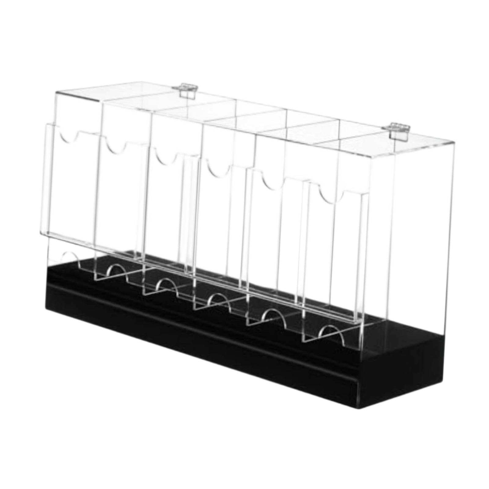 Boîte Distributeur de Packs de Cartes Vitrine Organiseur Présentoir en Acrylique Rigide avec Base Stable Accès par L'Arrière Adaptée Au Bureau, Fond Noir, 6 Emplacements