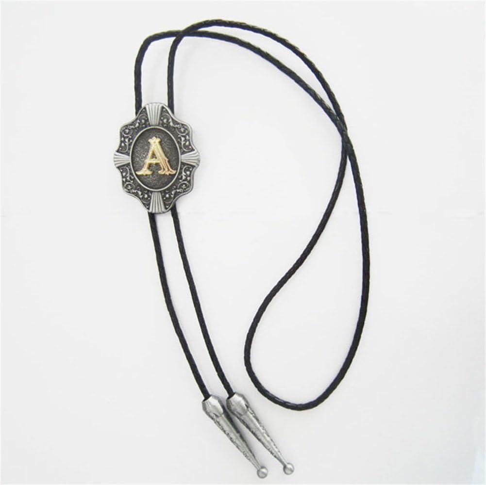 Bolo Tie for Men,Cowboy Necklace,Vintage Initial Letter A Leather Bolo Tie
