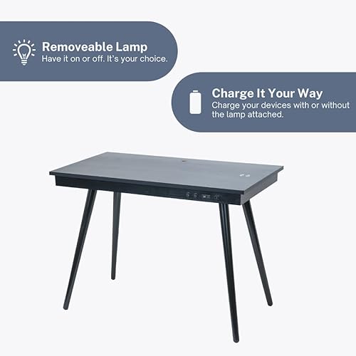 Miniatura 3 de FENLO Future - Escritorio de oficina en casa de 39 pulgadas con puertos USB y carga inalámbrica escritorio de mediados de siglo con lámpara estación