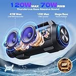 W-KING Portable Speakers Bluetooth Wireless, 120W Max Loudest Bluetooth Speaker, IPX6 Waterproof Outdoor Speaker with 70W Deep Bass/2*Subwoofer/DSP/EQ/42H/LED/MAC-in/Power Bank, Large Party Boombox - Image 2