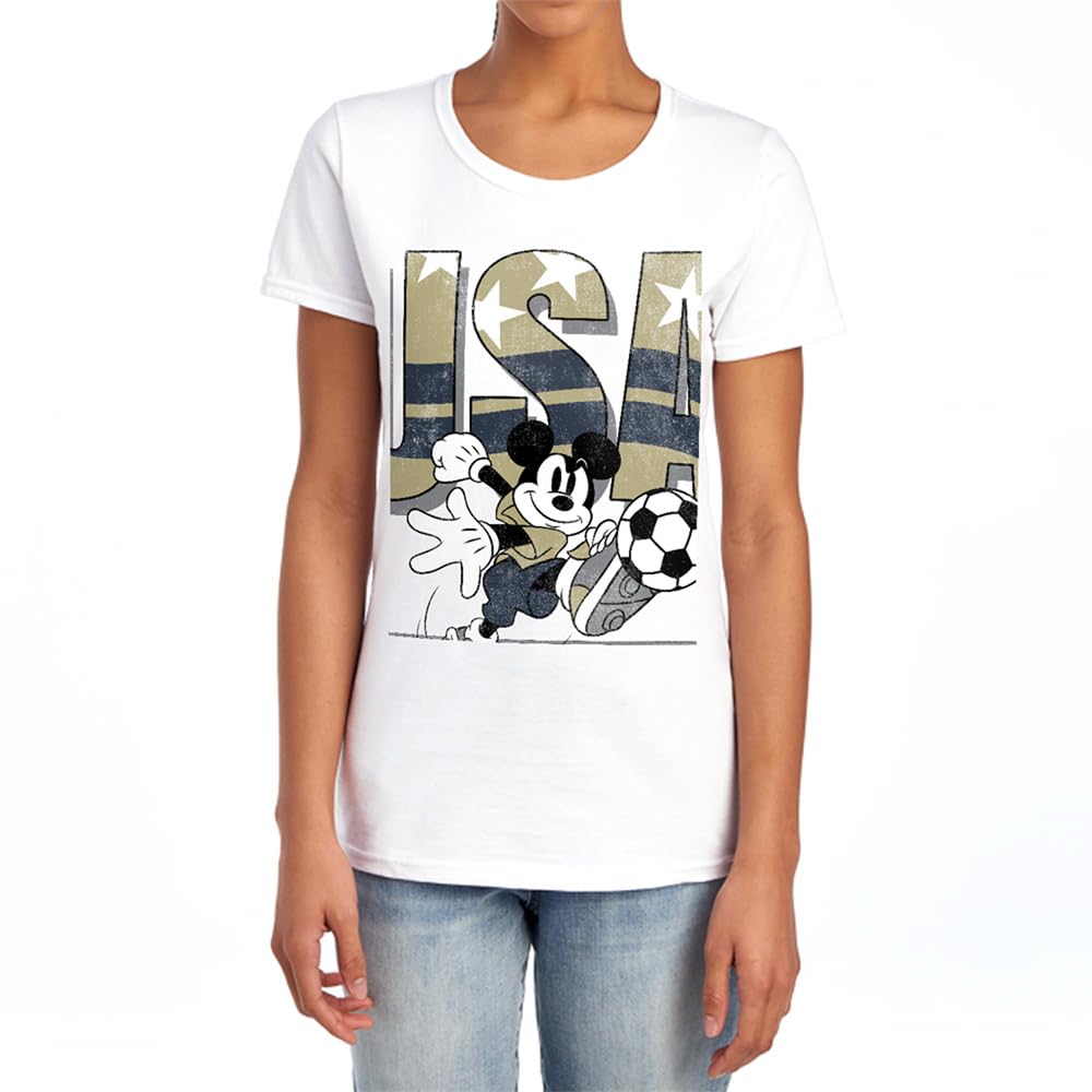 Disney Mickey Mouse USA Soccer Womens T Shirt, White, XXL