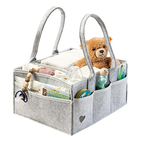 luxdag Organizador de pañales para bebé (bordado a elegir) – Bolso cambiador para utensilios como pañales, toallitas húmedas y juguetes – Bolsa plegable de fieltro para habitación infantil