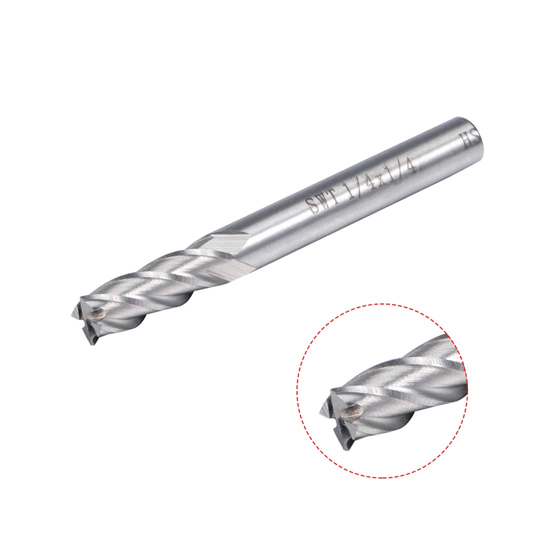 uxcell 3Pcs 1/4" Cutting HSS-AL Spiral Drill Bit Straight End Mill Cutter 4 Flute with 1/4" Shank