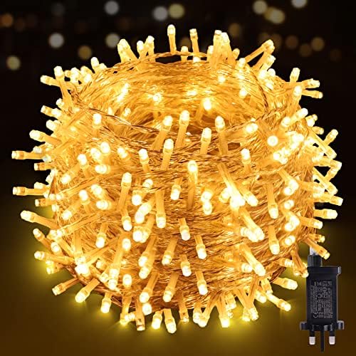 Opard 100m 1000 LED Christmas Lights 8 Lighting Modes IP44 Waterproof Warm White Mains Powered Fairy Lights with Timer for Indoor & Outdoor Garden Home