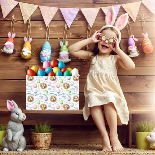 Image of Large Cute Easter Basket for Kid Empty Gift Baby Rectangle Storage Bin Bunny Eggs Boy&Girl Room Decor (Bird Nest)