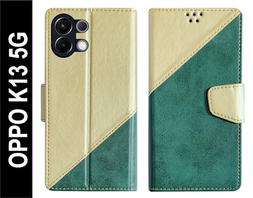 Image of SBMS Flip Cover for Oppo K13 5G Back Cover Case with Magnatic Closure | Inbuilt Stand | Card & Money Pocket (MultiGreen)