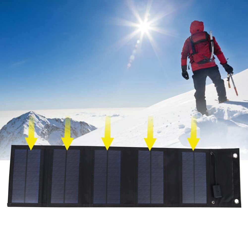 BuyWeek Pannello Solare 20W, Pannello Solare Portatile e Pieghevole Pannelli Solari Caricatore con Porte USB, Impermeabile IP65, per Escursioni, Campeggio Compatibile Telefono, Laptop, Tablet