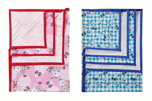 Image of EcoSoft Plastic Sheet,PVC Sheet for Kids,Rubber Sheet for Babies,Bed Wetting Protector(90 x 135 cm) (Pink Bear & Blue Baby Bottle)
