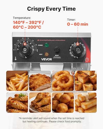 Image of VEVOR Commercial Electric Deep Fryer, Oil Filtration Upgrade, 9.51 Qt, 1750W Stainless Steel Countertop Fryer with Basket and Lid, Temp Control, Oil Drain Valve for Commercial Restaurant Use, Silver