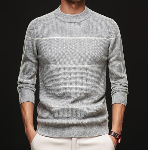 Men's 100% Wool Striped Sweaters Long Sleeve Round Neck Warm Tops2