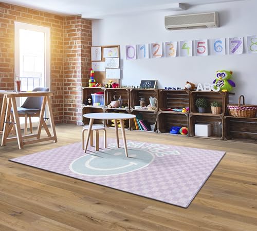 Flagship Carpets Schoolgirl Smiley Lavender Checkerboard Rug, 5' x 7'6", Purple
