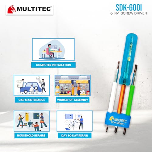 Image of MULTITEC Insulated Screwdriver Kits | Electrician Tool Set with Multibit Drivers & Carry Box | Heavy-Duty Electrical Maintenance Toolkit (SDK-600i)