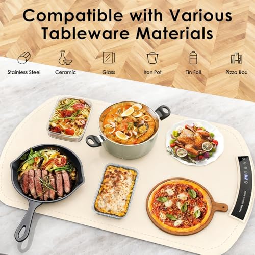 Image of Food Warming Mat, Electric Warming Tray for Buffets & Parties, Silicone Heating Mat for Food with 9 Temperature Settings, Roll-Up Storage, 25.8 inchx15.6 inch