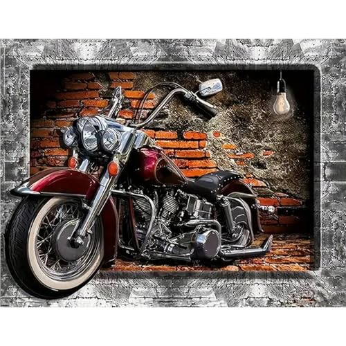 Peinture diamant 50x40 cm moto rétro GLIDIAM pour broderie point de croix
