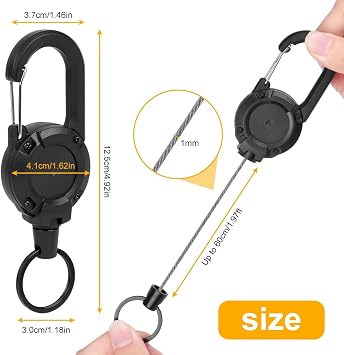 AOMIG 2 Pack Retractable Keychain, Heavy Duty Badge Holder Reel, Retractable ID Badge Clip Reel with Steel Cable and Carabiner Clip, Badge Reel Carabiner Key Chain