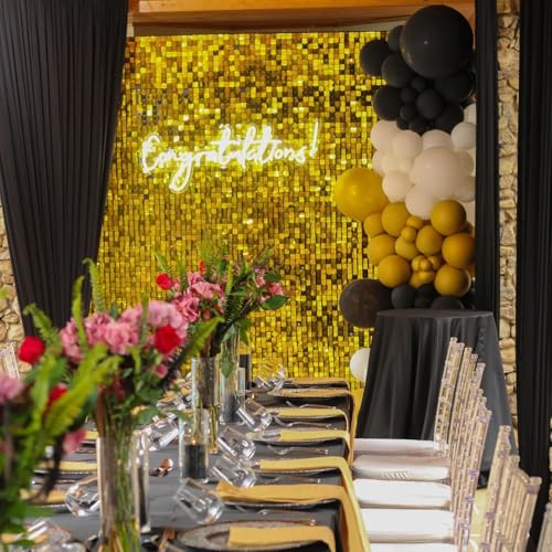 Image of Shimmer Wall Backdrop Gold Square Sequin Wall Panel Backdrop Decor for Wedding, Anniversary, Birthday, Party, 24 Panels