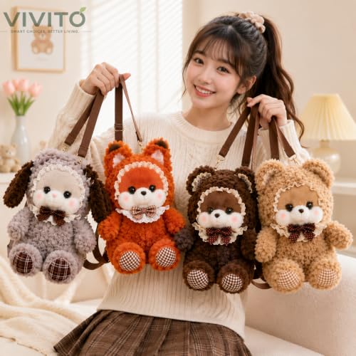 Image of VIVITO Cute Teddy Bear Plush Backpack for Girls | Soft Stuffed Animal School & Travel Bag | Adjustable Shoulder Straps | Zipper Closure | Multicolor | Pack of 1