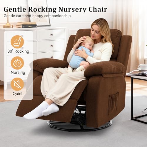 Image of Korser Recliner Chair, 360 Swivel Rocker Chair for Adults, Small Rocking Recliner for Small Spaces, Upholstered Fabric Glider Recliner Nursery