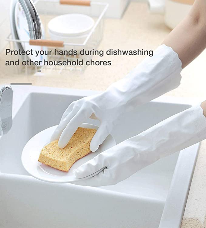 Image of Alimat PluS 1 Pack Reusable Cleaning Gloves Latex Free, Dishwashing Gloves with Cotton Flock Liner and Embossed Palm, Waterproof Household Gloves for Laundry, Gardening(Purple)
