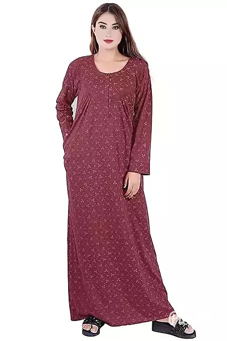 Women's- Full Sleeves-Feeding- Nursing- Maternity Nighty/Maxi/Gown/Nightdress/Nightwear- Cotton Fabric--image-48