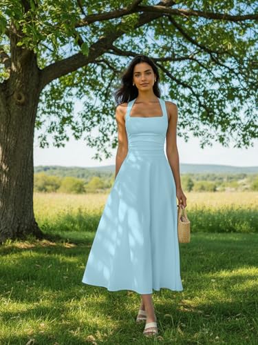 Image of Kaximil Women's Square Neck Corset A Line Maxi Dress Ruffle Ruched Waist Flowy Long Dresses