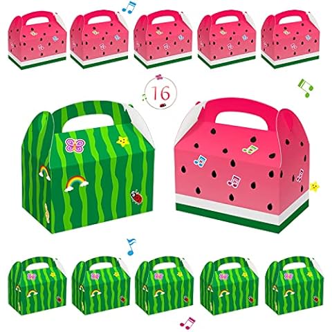 16 Pcs Cartoon Melon Party Candy Bags, Goodie Gift Boxes for Watermelon Birthday Party Supplies Decorations Favors Cover