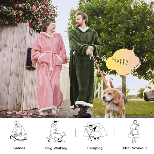 Image of Bedsure Wearable Blanket Hoodie, Long Hooded Blanket Sweatshirt as Mothers Day Gifts for Mom, Cozy Sherpa Hoodie for Adult, Small, Olive Green
