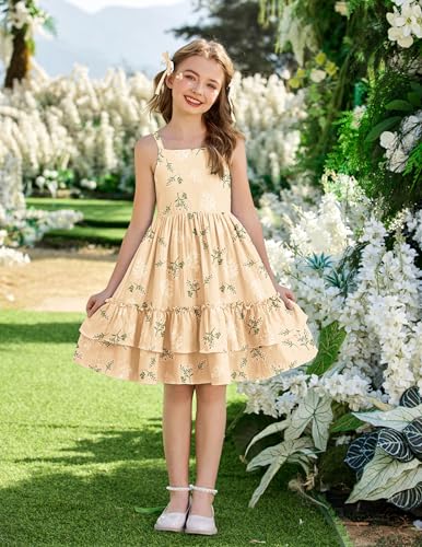 Image of Arshiner Girls Cami Summer Dress Boho Sleeveless Casual Sundress with Pockets for 4-12 Y