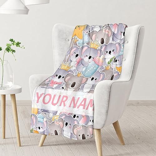 Personalized Koala Blanket Gifts with Name - 30"x40" Cute Throw for Women, Girls - Colorful Soft Fuzzy Blankets for Couch & Office