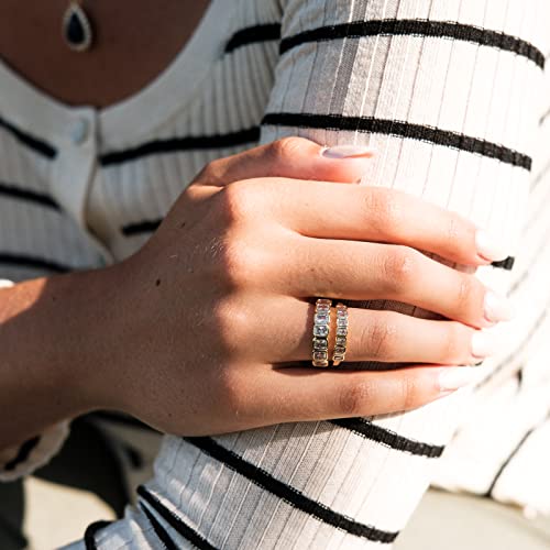 espere Emerald Cut Bezel Set CZ Halfway Eternity Band | 7 Stone Wedding Anniversary Band Bridal Set4