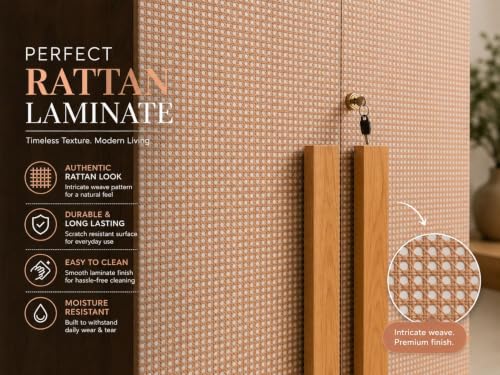 Image of Bniture 5 Door Wardrobe for Bedroom with Lockable Door & Hanging Space | Almirah for Clothes with Rattan Laminate Finish | Wardrobe for Storage | 3 Years Warranty (Giant Wood)