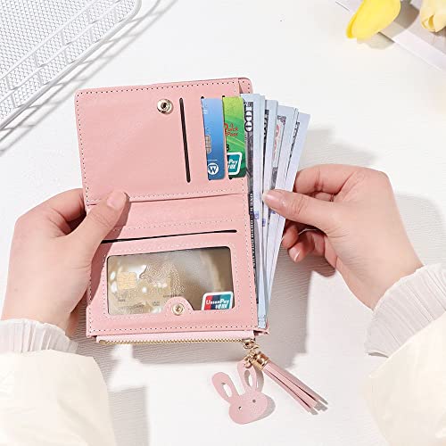 Short Wallet Foldable Portable Zipper Purse Patchwork Lady Coin Purses PU(pink)4