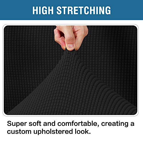 Image of H.VERSAILTEX Ottoman and Sofa Seat Cushion Combined Cover Slipcover Rectangle Sofa Slipcover Fit Length 56'-75' Suitable for L Shaped Seat Cushion Cover or Chaise Part Cover Stretch Thick Soft - Black