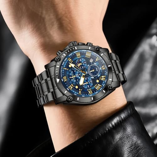 Image of OLEVS Men's Watch Luxury Stainless Steel Waterproof Luminous Wrist Watch | Big Face Chronograph Watch For Men Dress Gift Stainless Steel Multifunction