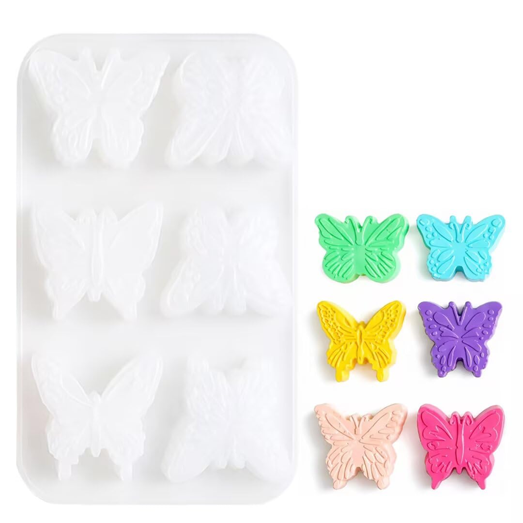 6-Cavity Butterfly Silicone Mold, 3D Butterfly Resin Moulds for Candle Making Soap Making, Multi-Purpose Silicone Casting Molds for Epoxy Resin Plaster Fondant Chocolate DIY Craft Home Decoration