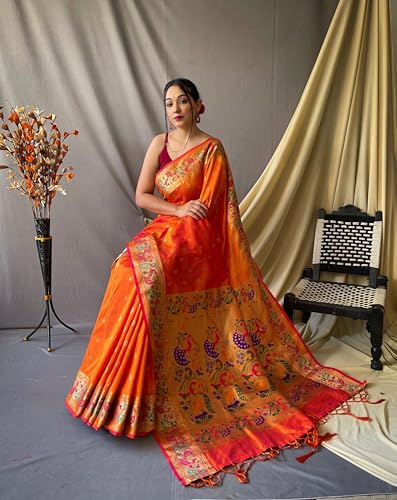 Image of SGF11 Women's Paithani Soft Lichi Silk Kanjivaram Sarees With Blouse Piece