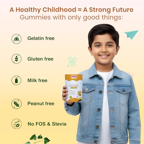 Image of BabyOrgano Nutriverse Cough & Cold Relief Gummies for Kids (2-15 yrs) | 30 Gummies | Relieve Dry Cough, Throat Irritation | Non-Drowsy, Ayurveda Inspired Formula, | Honey Flavor