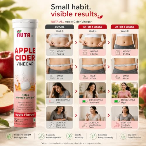 Image of Apple Cider Vinegar Effervescent Tablets | Apple Flavour | With Mother Vinegar, Pomegranate Extract, Vitamin B12 & Vitamin B6 | Fizzy Drink Tablets | 90 tablets