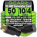 GEARit 30 Amp Generator Cord 50 Ft, NEMA L14-30 Extension Cord, 10/4 SJTW 30amp Generator Extension Cord, 120/250V 7500W Heavy Duty 4 Prong Twist Lock for Manual Transfer Switch & Portable Generator