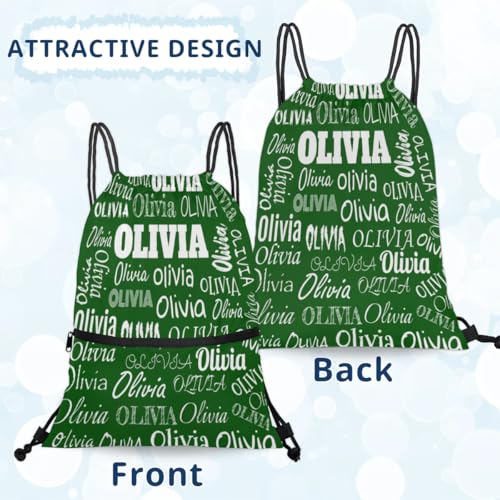Custom Drawstring Bag with Name, Personalized Strap Pack Casual String Bag Backpack, Solid Dark Green4