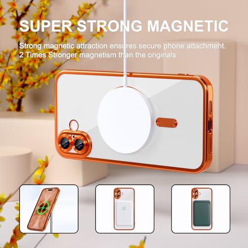 Image of Misea Magnetic for iPhone 17 Case Compatible with MagSafe Orange | Never Yellowing, Military Drop Protection, Full Camera Lens Protector Plating Soft Clear Phone Case Women, Cosmic Orange