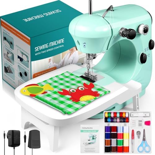 Sewing Machine, Mini Sewing Machines for Beginner with Eco-Friendly Material, Dual Speed Portable Sewing Machines with Extension Table, Light - Easy to Use, Best Gift for Kids and Women