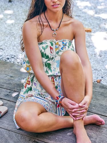 Image of CUPSHE Womens Strapless Floral Mini Dress Tiered Ruffle Tube Summer Dress | Decorative buttons Elastic tube top Elastic waist Tiered hem, Casual Beach Vacation Sun Dress