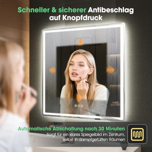 S'bagno 100x100cm Rahmenloser Bluetooth Badezimmerspiegel-mit-Beleuchtung – Ansicht 3