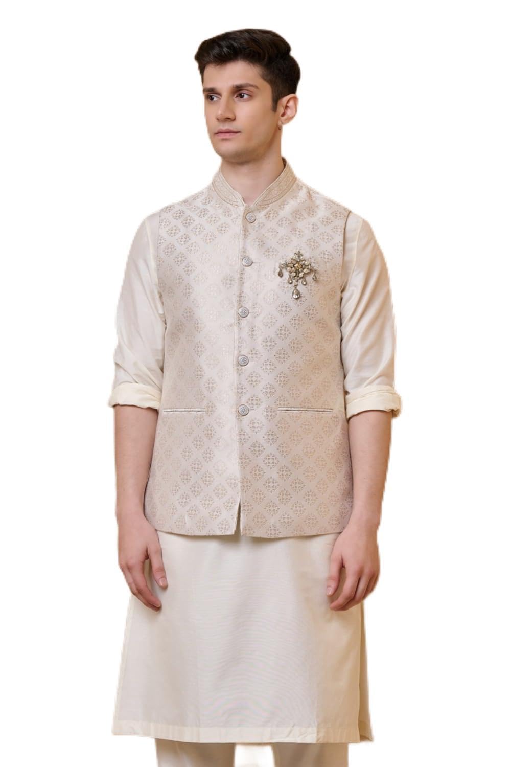 Ivory Brocade Bundi For Men-image-40